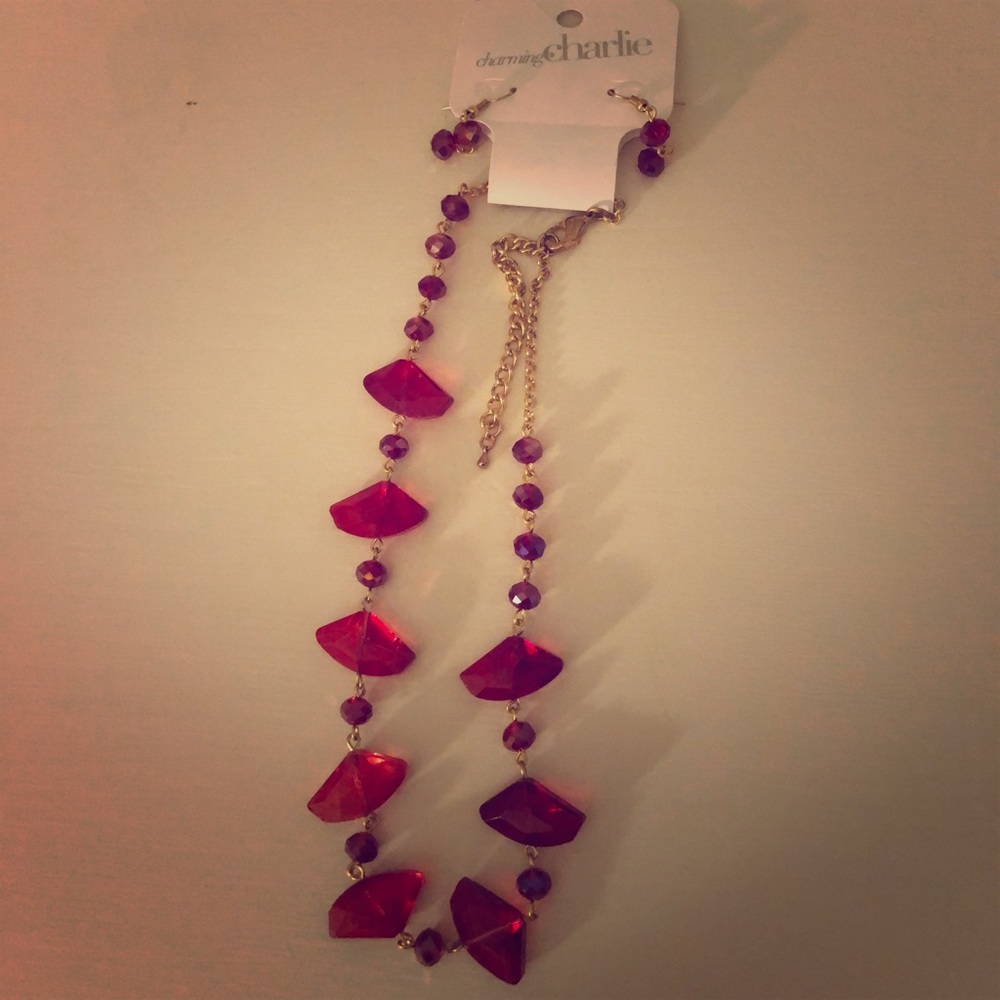 Charming Charlie red necklace and earring set